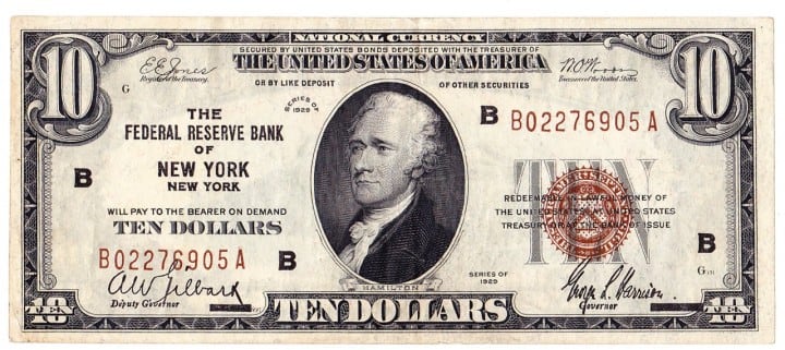 Fr. 1860B, Ten Dollars, Series of 1929, W-1731-B, VF