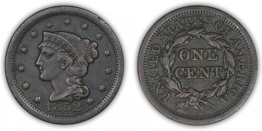 1852 Large Cent, XF