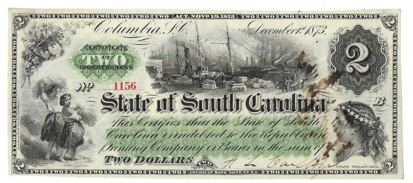 South Carolina, December 1, 1873, $2, Cr. 14