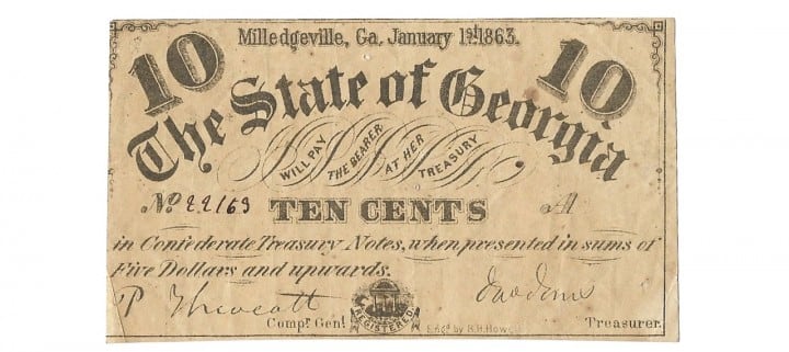 Georgia, January 1, 1863, 10 Cents, Cr. 18