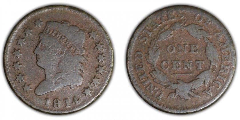 1814 Large Cent, S-294, crosslet 4, G-6