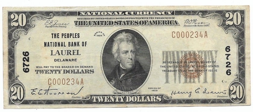 Delaware, Laurel, Ch. 6726, The Peoples National Bank, Type 1 $20 