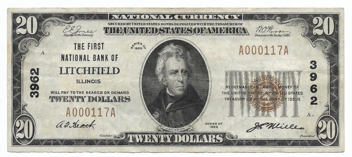 Illinois, Litchfield, Ch. 3962, The First National Bank, Type 1 $20