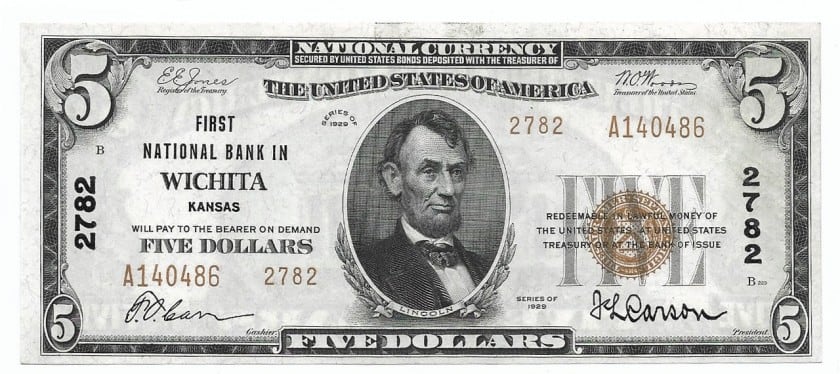 Kansas, Wichita, Ch. 2782, The First National Bank, Type 2 $5