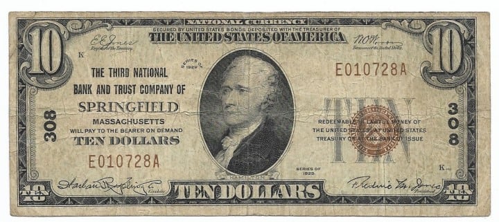 Massachusetts,Springfield, Ch. 308, The Third National Bank And Trust Company, Type 1 $10