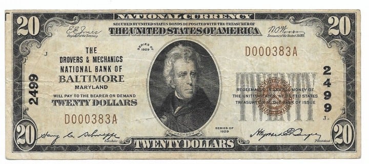 Maryland, Baltimore, Ch. 2499, The Drovers & Mechanics National Bank, Type 1 $20