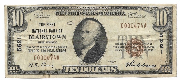 New Jersey, Blairstown, Ch. 5621, The First National Bank, Type 1 $10