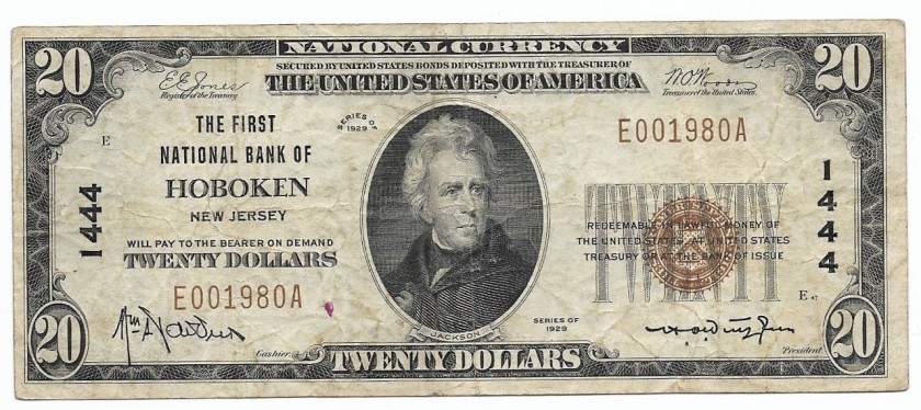 New Jersey, Hoboken, Ch. 1444, The First National Bank, Type 1 $20