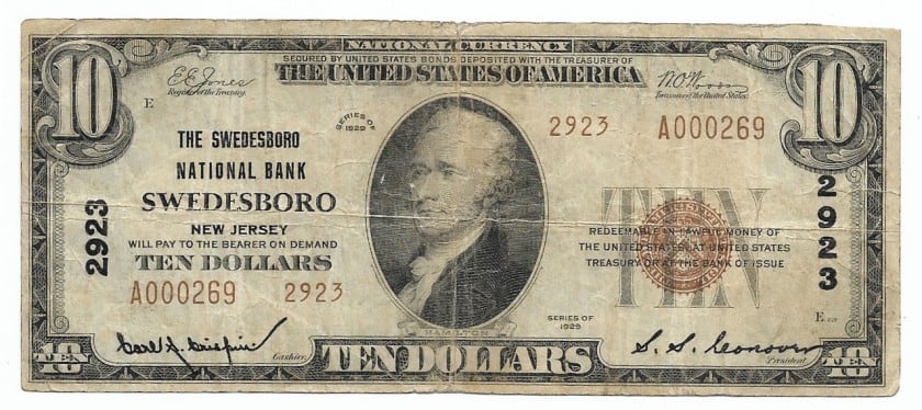 New Jersey, Swedesboro, Ch. 2923, The Swedesboro National Bank, Type 2 $10