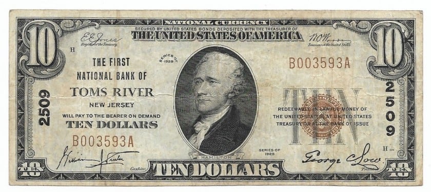 New Jersey, Toms River, Ch. 2509, The First National Bank, Type 1 $10