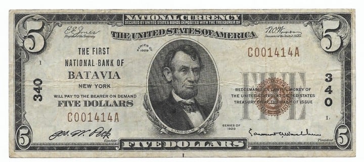 New York, Batavia, Ch. 340, The First National Bank, Type 1 $5