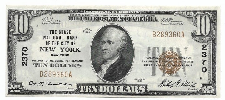 New York, New York, Ch. 2370, The Chase National Bank, Type 1 $10