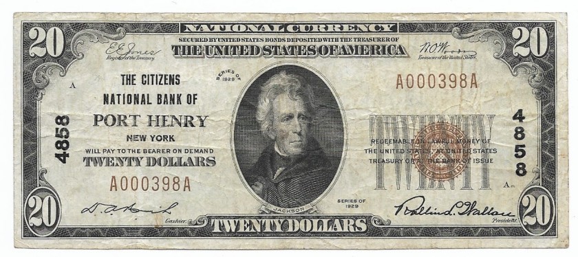 New York, Port Henry, Ch. 4858, The Citizens National Bank, Type 1 $20