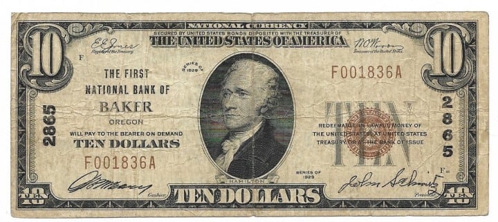 Oregon, Baker, Ch. 2865, The First National Bank, Type 1 $10