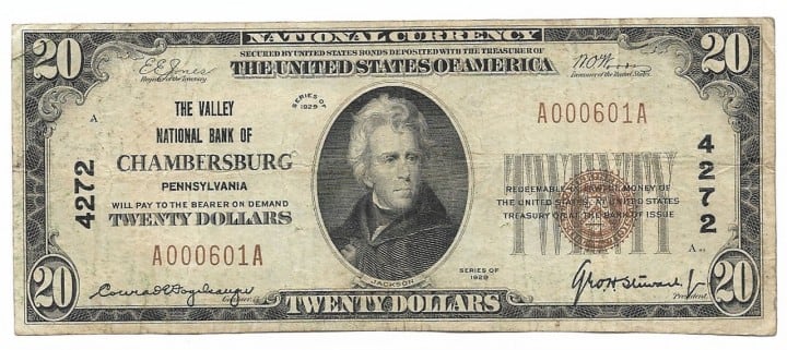 Pennsylvania, Chambersburg, Ch. 4272, The Valley National Bank, Type 1 $20