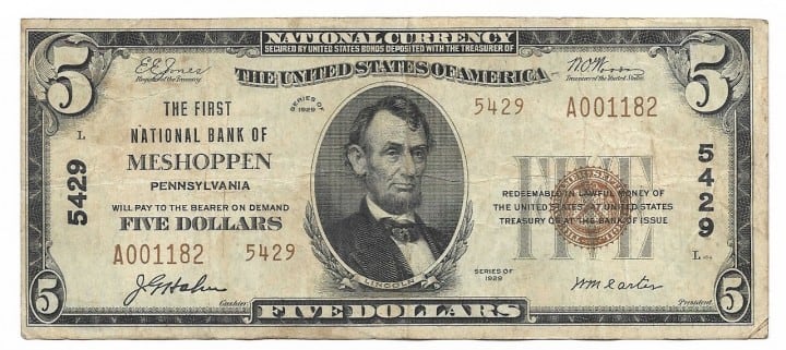 Pennsylvania, Meshoppen, Ch. 5429, The First National Bank, Type 2 $5