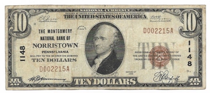 Pennsylvania, Norristown, Ch. 1148, The Montgomery National Bank, Type 1 $10