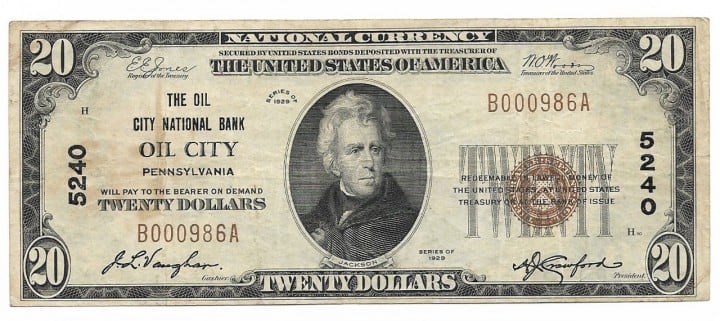 Pennsylvania, Oil City, Ch. 5240, The Oil City National Bank, Type 1 $20