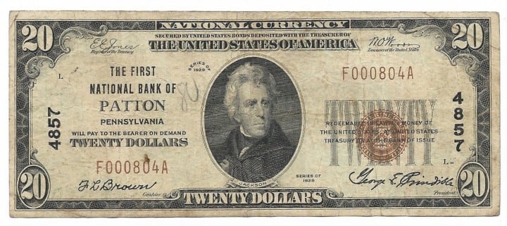 Pennsylvania, Patton, Ch. 4857, The First National Bank, Type 1 $20