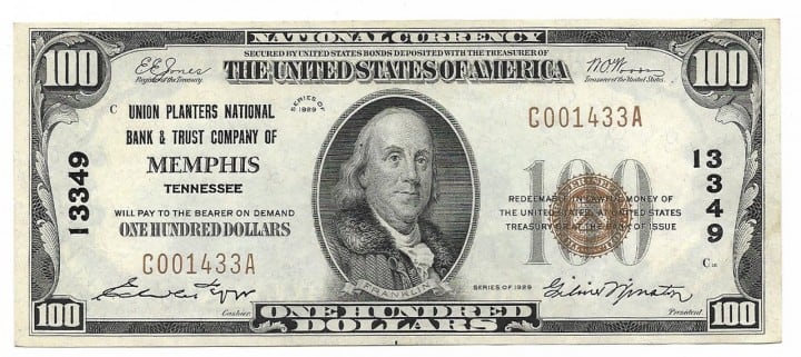 Tennessee, Memphis, Ch. 13349, Union Planters National Bank & Trust Company, Type 1 $100