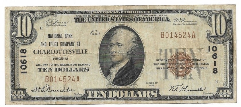 Virginia, Charlottesville, Ch. 10618, National Bank and Trust Company, Type 1 $10