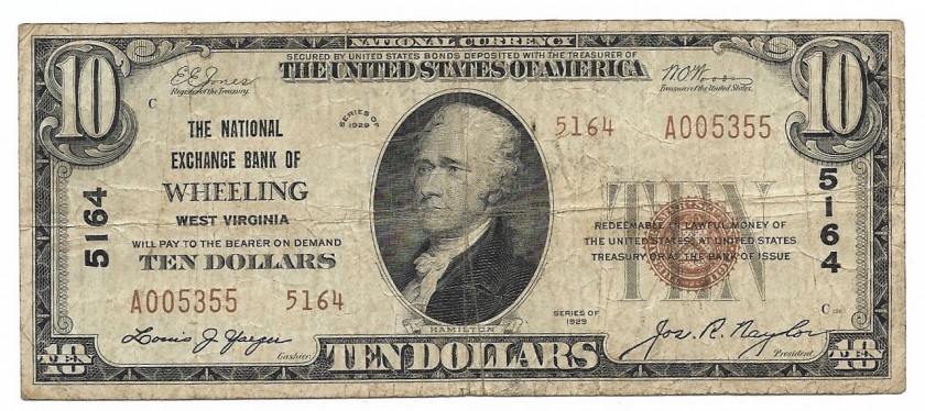 West Virginia, Wheeling, Ch. 5164, The National Exchange Bank of Wheeling, West Virginia, Type 2 $10