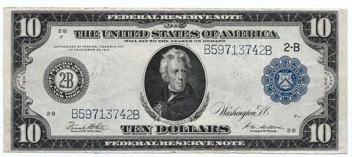 Fr. 911A, Ten Dollars, Series of 1914, W-1557-B-b