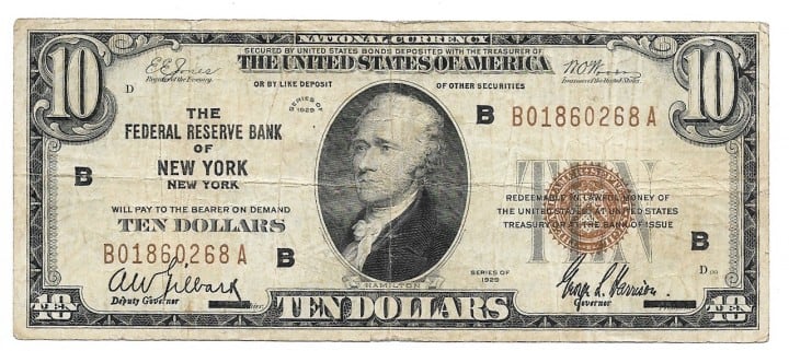 Fr. 1860B, Ten Dollars, Series of 1929, W-1731-B, VF