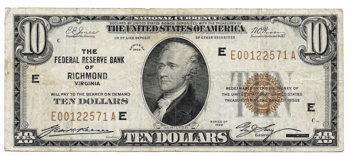 Fr. 1860E, Ten Dollars, Series of 1929, W-1731-E, Choice F