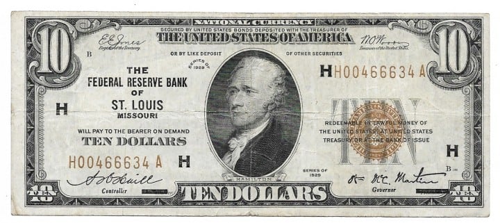 Fr. 1860H, Ten Dollars, Series of 1929, W-1731-H, VF