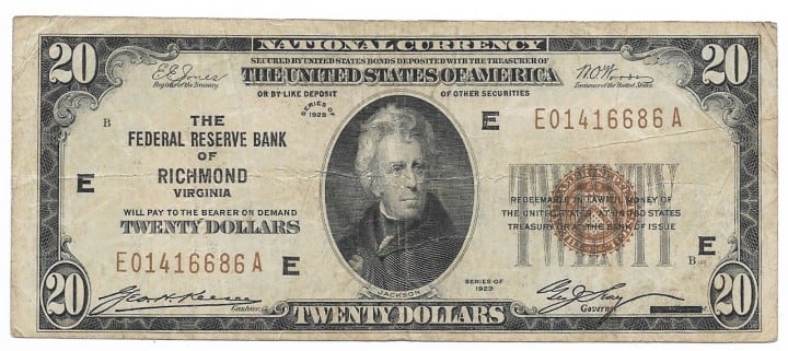 Fr. 1870E, Twenty Dollars, Series of 1929, W-2430-E, F